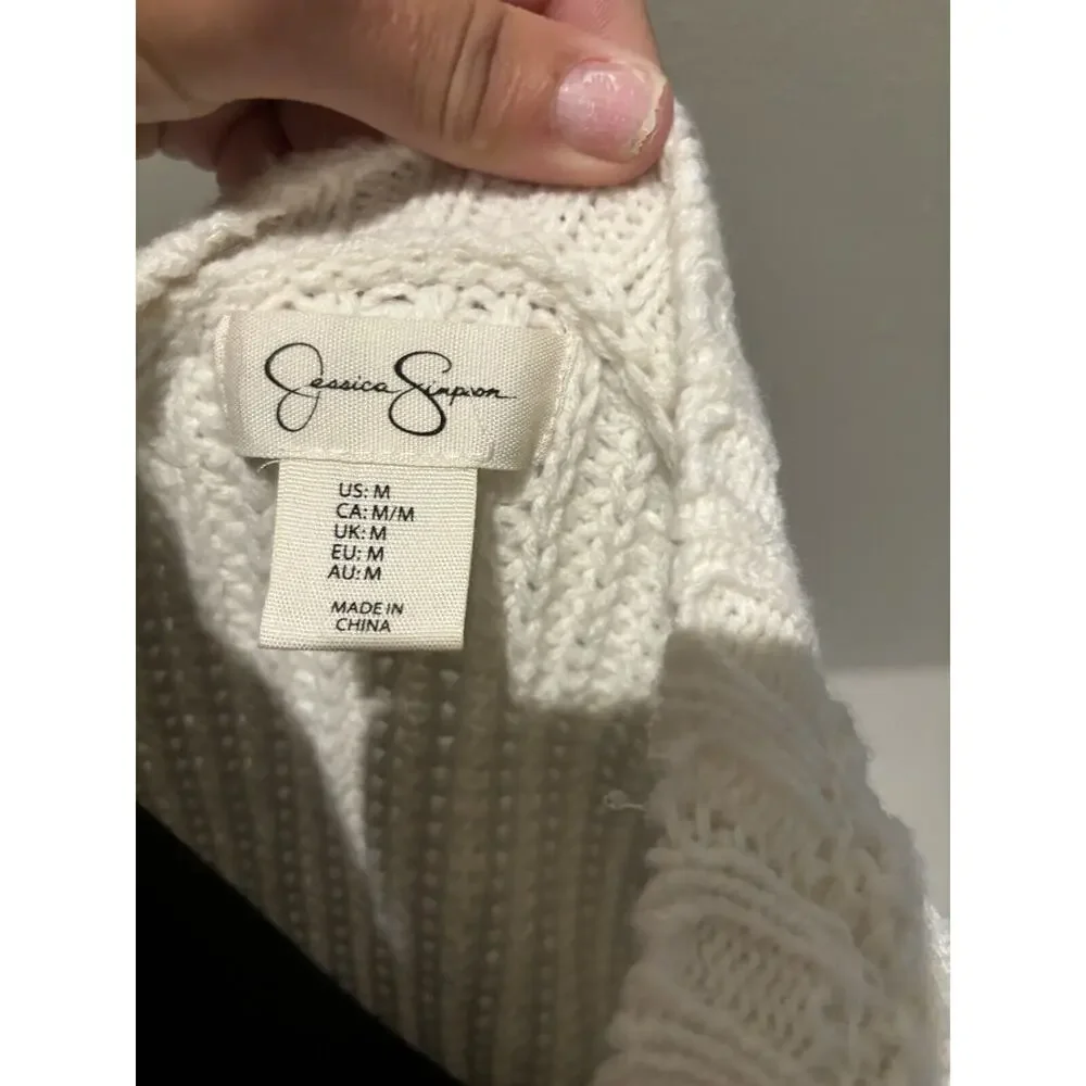 Jessica Simpson Womens Sz M Cream  Popcorn Sleeve Knit Sweater Capsule Cozy Chic